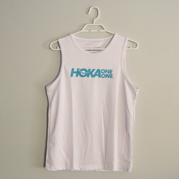 Hoka One One Women's White Sz M Sleeveless Active Stretch Graphic Tank Top - Picture 1 of 8